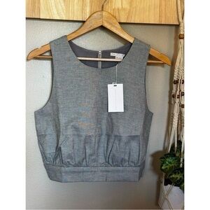 ACHRO Pinstripe Gray Scoop Neck Tank | Cropped Blouse Classic Chic Size Medium